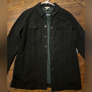 Long black denim jacket. Tribal Jeans brand. Size XL